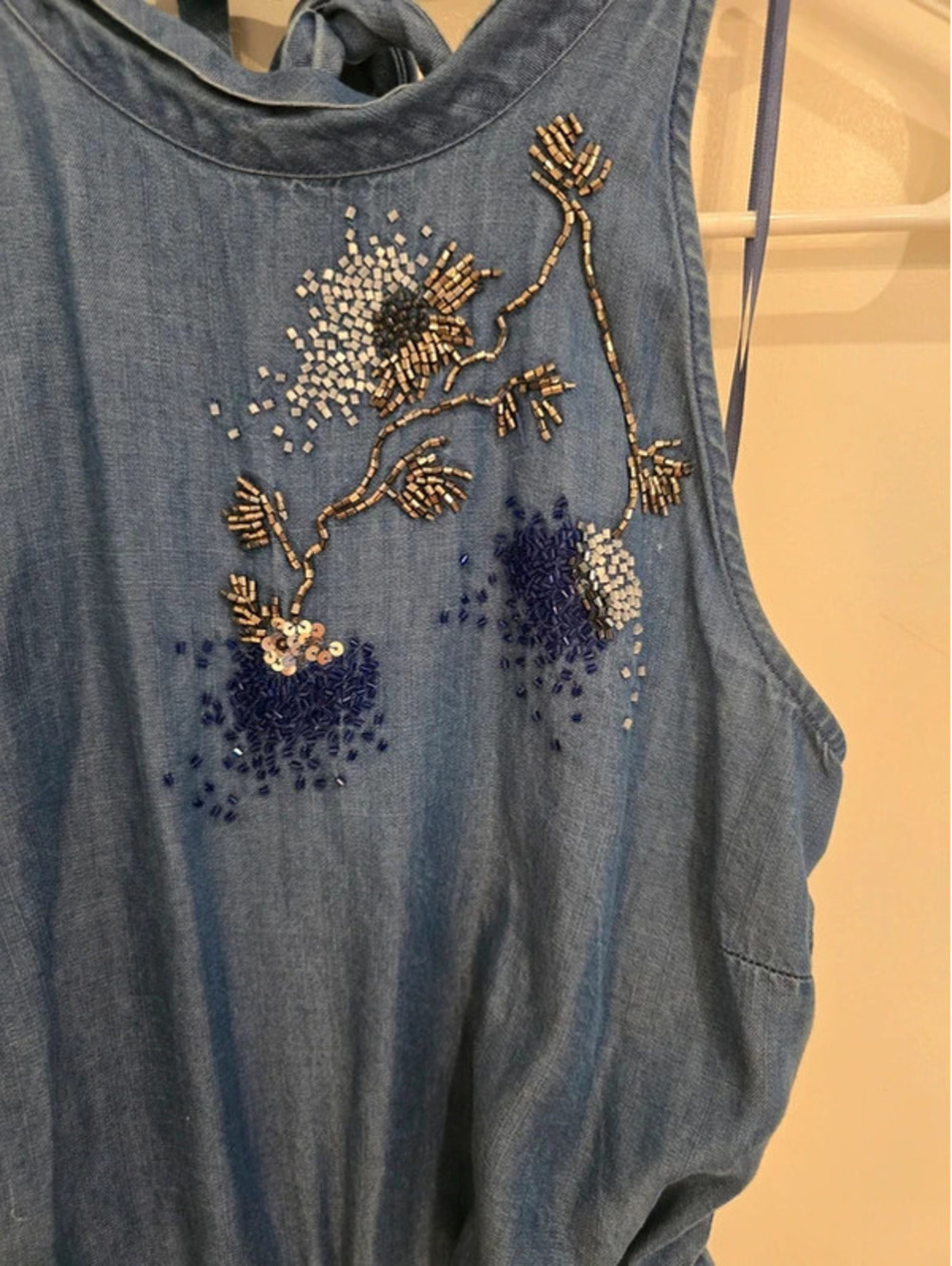 Jennifer Lopez beaded halter denim one piece